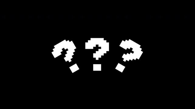 Pixel 8-bit question mark pop up animation on alpha channel background 4K resolution.