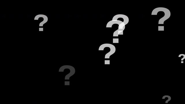 Flying question mark pop up flat question symbol ready to use on alpha cannel background 4K video resolution.