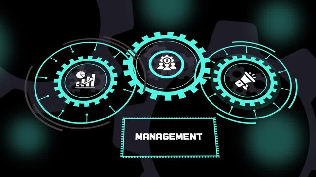 Management concept with futuristic corporate dashboard, organizational leadership, workforce coordination, operational excellence and business growth strategy.