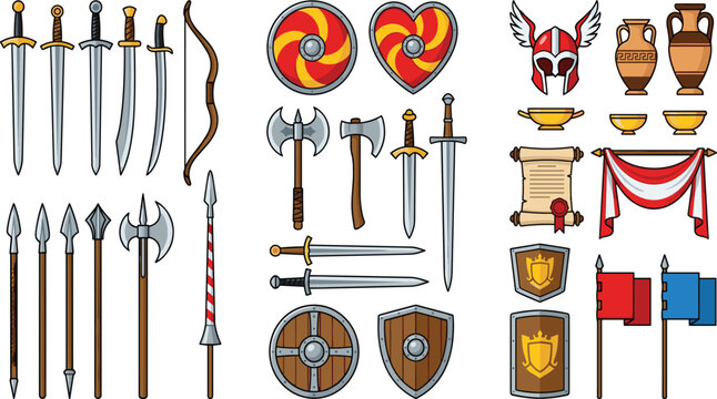 Medieval Weapons & Armor Icon Set &ndash; Cartoon Game Assets