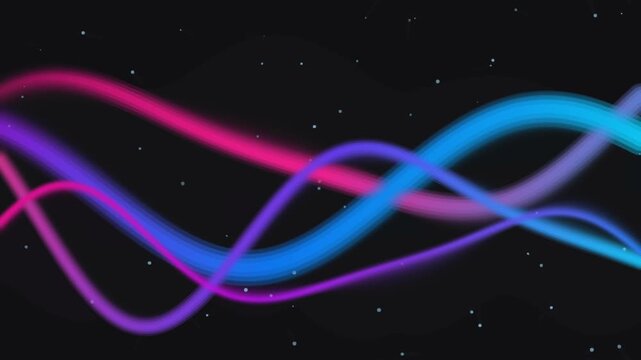A vibrant digital background featuring an adstract gradient flow of glowing neon lines against a dark space backdrop