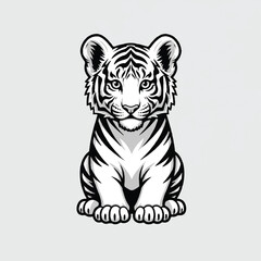 Obraz premium Cute baby tiger cub sitting with stripes visible