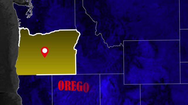 4K Oregon State Map Animation with Glowing Border, Location Pin and Geographic Motion Graphics Overlay