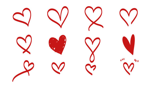 Hand-Drawn Red Heart Vector Doodle Set - Valentine's Day Design Elements