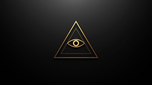 Minimalist glowing eye enclosed in a geometric triangle against dark background with illuminated eye symbol centrally positioned within sharp edged