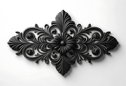 3D Black Frame Ornament Pattern, floral frame with swirling, for invitations, logos, branding, and decorative borders white background.