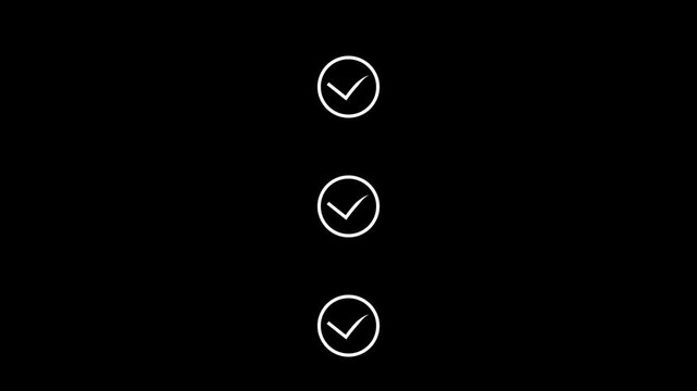 Set of white check mark icons inside circles on black background