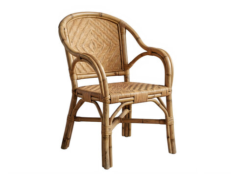 Natural woven rattan chair with armrests for home furniture isolated on transparent background