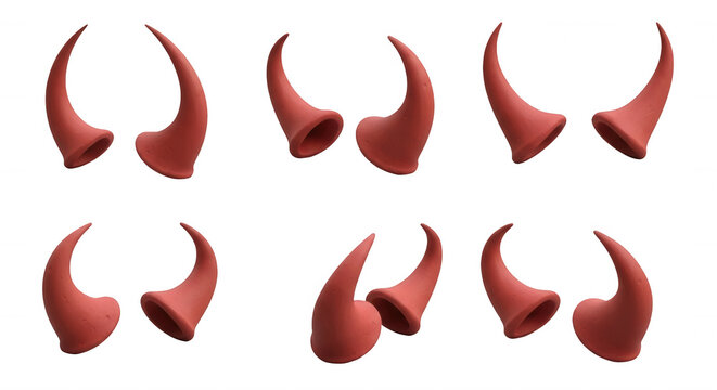 six devil horns arranged in pairs on a white background evil used in halloween designs