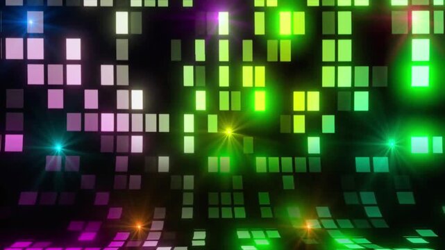 Dynamic flashing neon squares light wall background lights disco motion abstract