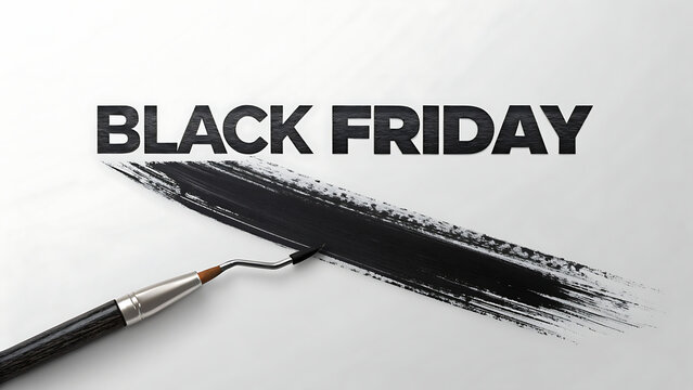 Minimalist Black Friday Sale Banner Design with Black Brush Stroke and Pen