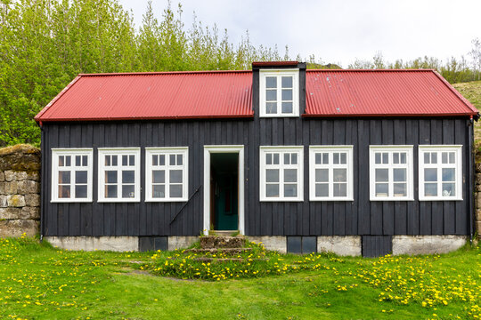 Litli Hvammur schoolhouse black wood facade at Skogar Museum Iceland