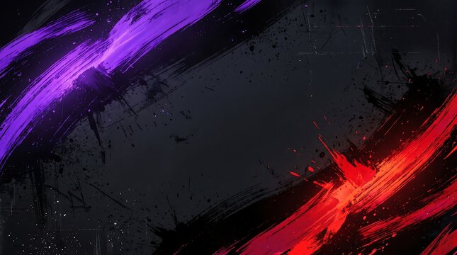 Abstract background featuring vibrant purple and red paint brush strokes with dark grunge textures and splatters
