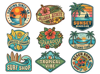 Naklejka premium Retro Tropical Beach and Surf Badges Collection
