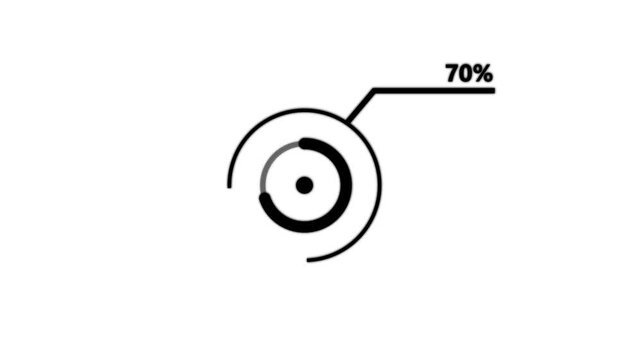 Circular Progress Dial Animation Displaying Seventy Percent Completion on White Background with Modern Minimal Loading Interface