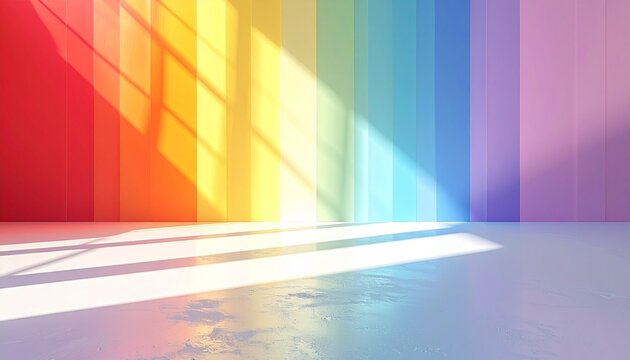 明るい虹色の光が差す白壁のイメージ画像
