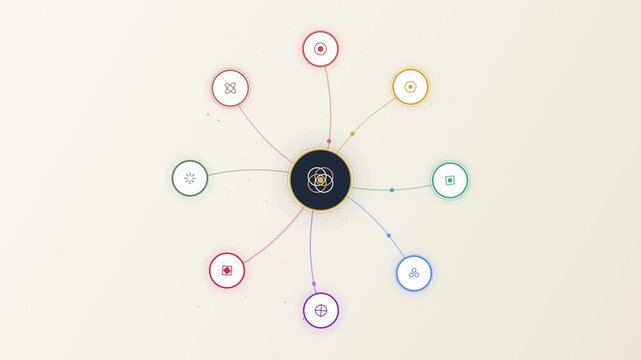 Animated Infographic Diagram with Central Node and Connecting Lines