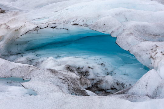 Blue ice cave interior at Skaftafell Glacier in Iceland