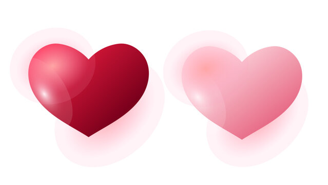 Glossy 3D Red and Pink Hearts Vector Icon Set - Valentine's Day Design Elements