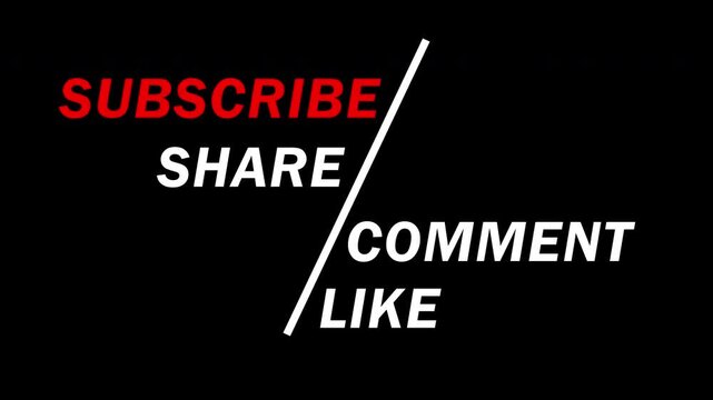 Subscribe share like and comment with slash line motion blur effect for social media interaction on transparent background, 4k video
