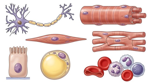 Diagram showing different types of human body cells