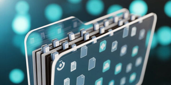 Digital file management system with organized folders and icons