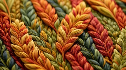 Fototapeta premium Rows of layered paper strips create a wheat field scene with an amber palette showing harvest craft details from an artistic project