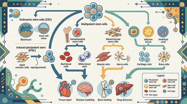 Stem cell differentiation and medical application flowchart