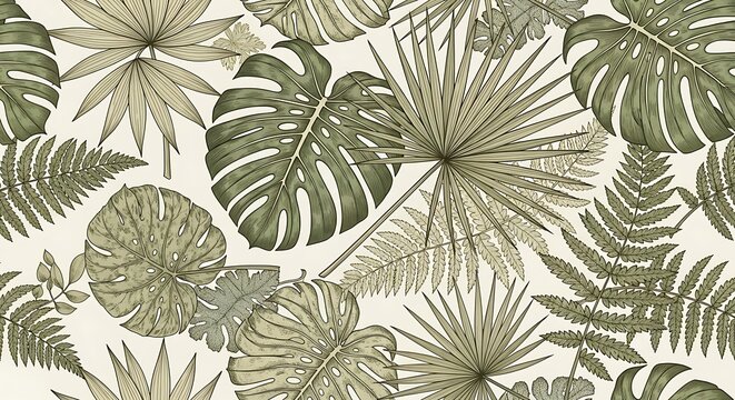 Close up of a green monstera plant leaves.