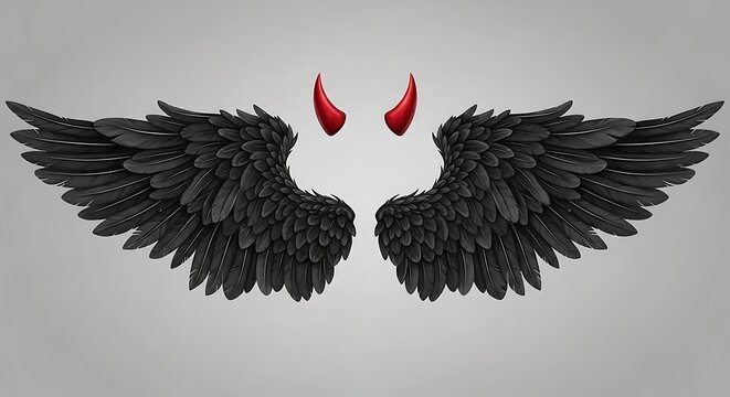 Black feather texture with red accents on white.