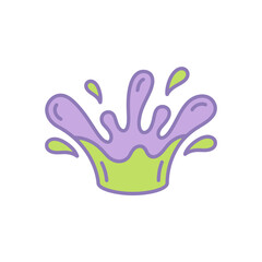 Fototapeta premium Green and purple liquid splash graphic with dripping slime droplets.