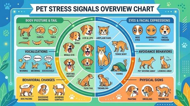 Pet stress signals overview chart for dog and cat behavior