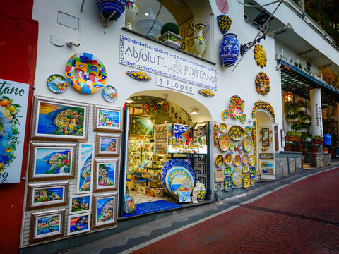 07 23 2026 - Positano, Italy. Picturesque streets of Positano on the Amalfi Coast, Italy, featuring colorful buildings, charming narrow lanes and authentic Mediterranean town atmosphere