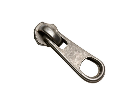 Metal zipper slider pull tab isolated on transparent or white background, png