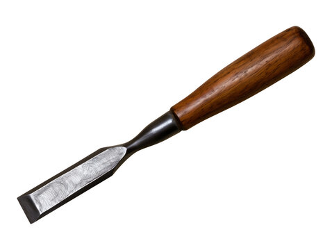 Wood chisel hand tool with wooden handle isolated on transparent or white background, png