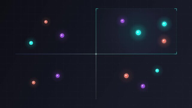 Abstract glowing nodes connecting on digital interface grid background