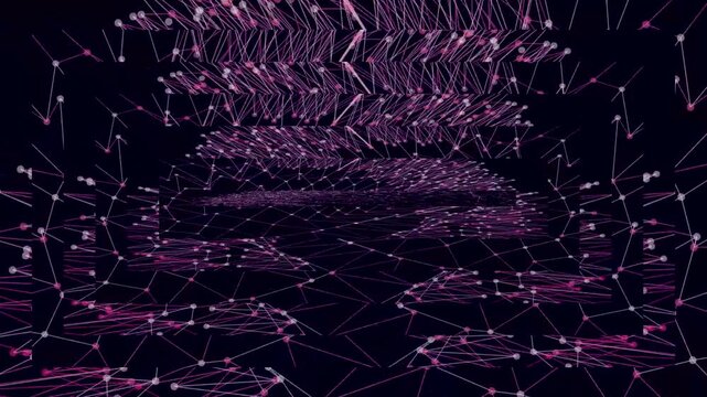 Abstract data network with glowing pink nodes and lines connection technology geometric connection technology