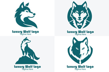 Obraz premium 4 Premium Modern Minimalist Mascot Astronaut Luxury Wolf Logo Bundle Black and White Clean Vector.
