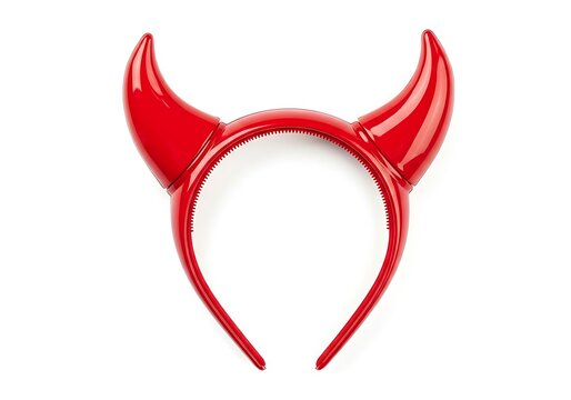 Red devil horns headband on white background