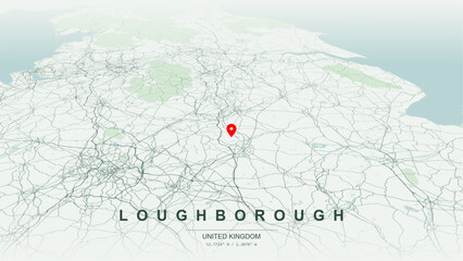 Minimalist vector map of Loughborough, Leicestershire, England. High-quality scalable illustration of Loughborough geographic boundaries along Grand Union Canal, River Soar contours for posters design © AliRza