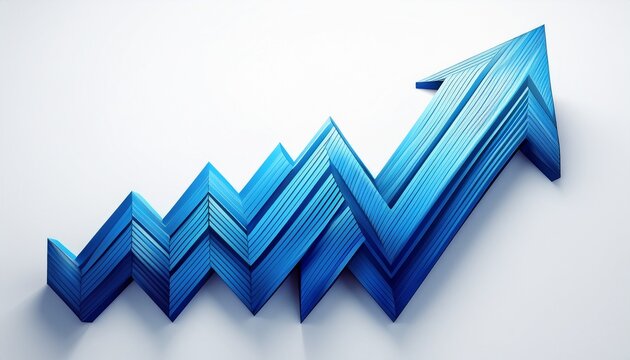 bright blue zigzag arrow trending upward isolated on white background generative ai