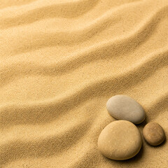 Obraz premium Zen Sand Ripples with Smooth River Stones Minimal Background, Generative AI