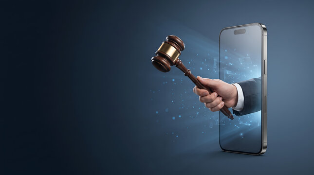 Online Legal Services And Cyber Law Concept With Smartphone Gavel