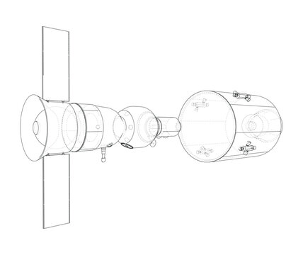 spacecraft design blueprint illustration. Vector