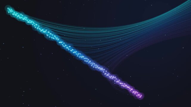 Glowing blue light particles moving along dynamic flowing trails in this abstract digital motion footage