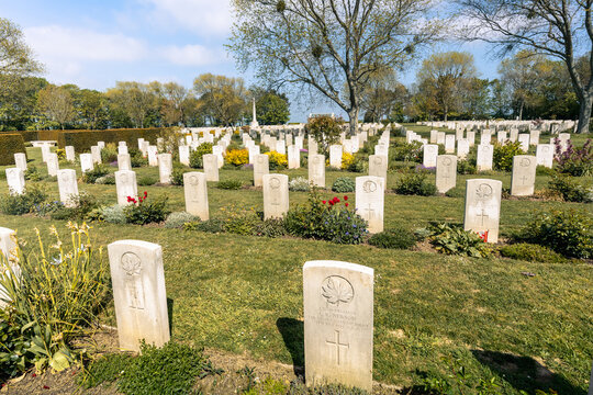 Peaceful Canadian Cemetery at Cintheaux near Bretteville sur Laize in Normandy France dedicated to soldiers remembered from the Battle of Normandy. April 27, 2026, Normandy, France