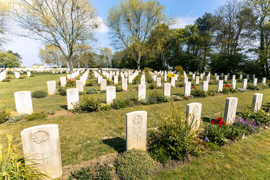 Memorial grounds of the Canadian Military Cemetery Cintheaux in Normandy France honor courage sacrifice and remembrance from World War II. April 27, 2026, Normandy, France