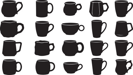 Fototapeta premium Black coffee mugs collection in various styles