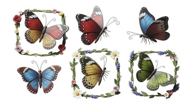 colorful butterflies in frames decorative arrangements on white background crafts or design projects