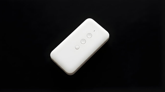 Minimalist White Rectangular Object with Three Circular Indentations Against a Stark Black Background